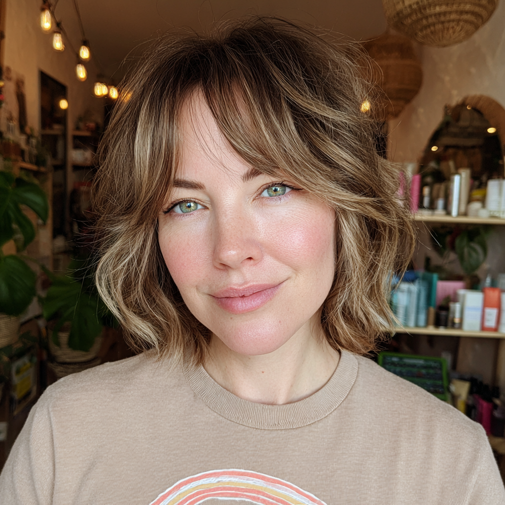 Softly Textured Bronde Bob with Face-Framing Layers