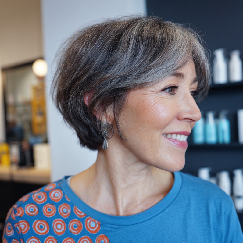 Softly Textured Gray Bob with Subtle Layers