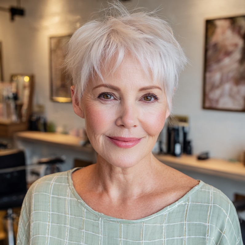 Softly Textured Platinum Pixie Cut