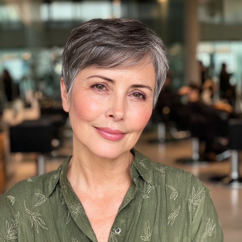 Softly Textured Short Pixie with Subtle Gray Highlights