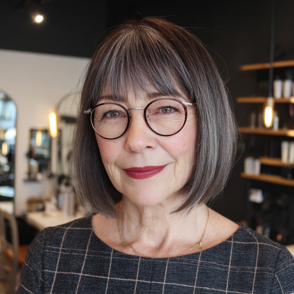 Stylish Silver Blunt Bob with Subtle Bangs