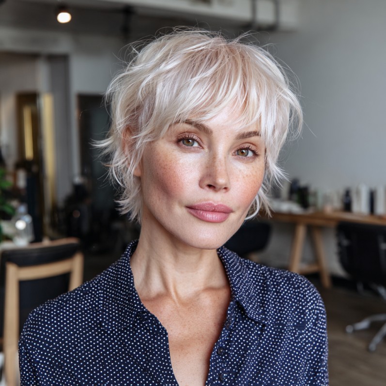 Stylish Softly Textured Pixie Cut with Wispy Bangs