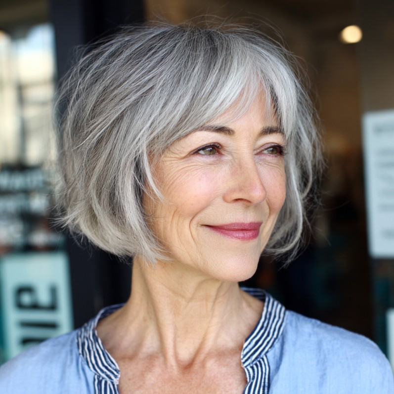 Stylish Textured Bob with Soft Choppy Bangs