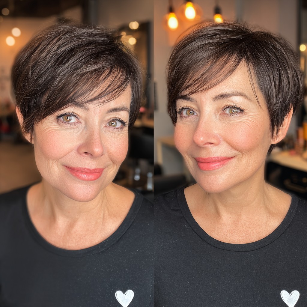 Stylish Textured Dark Brown Pixie with Playful Bangs