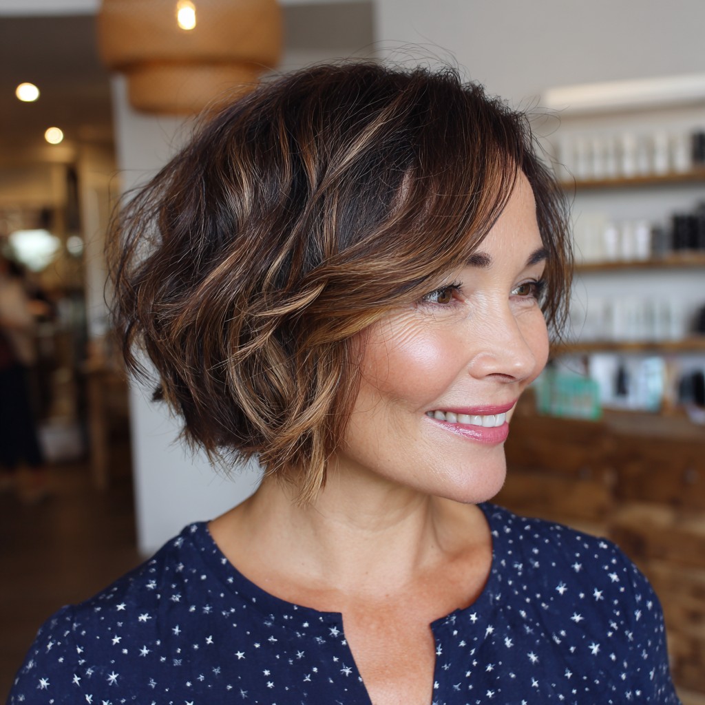 stylish textured layered bob with subtle highlights