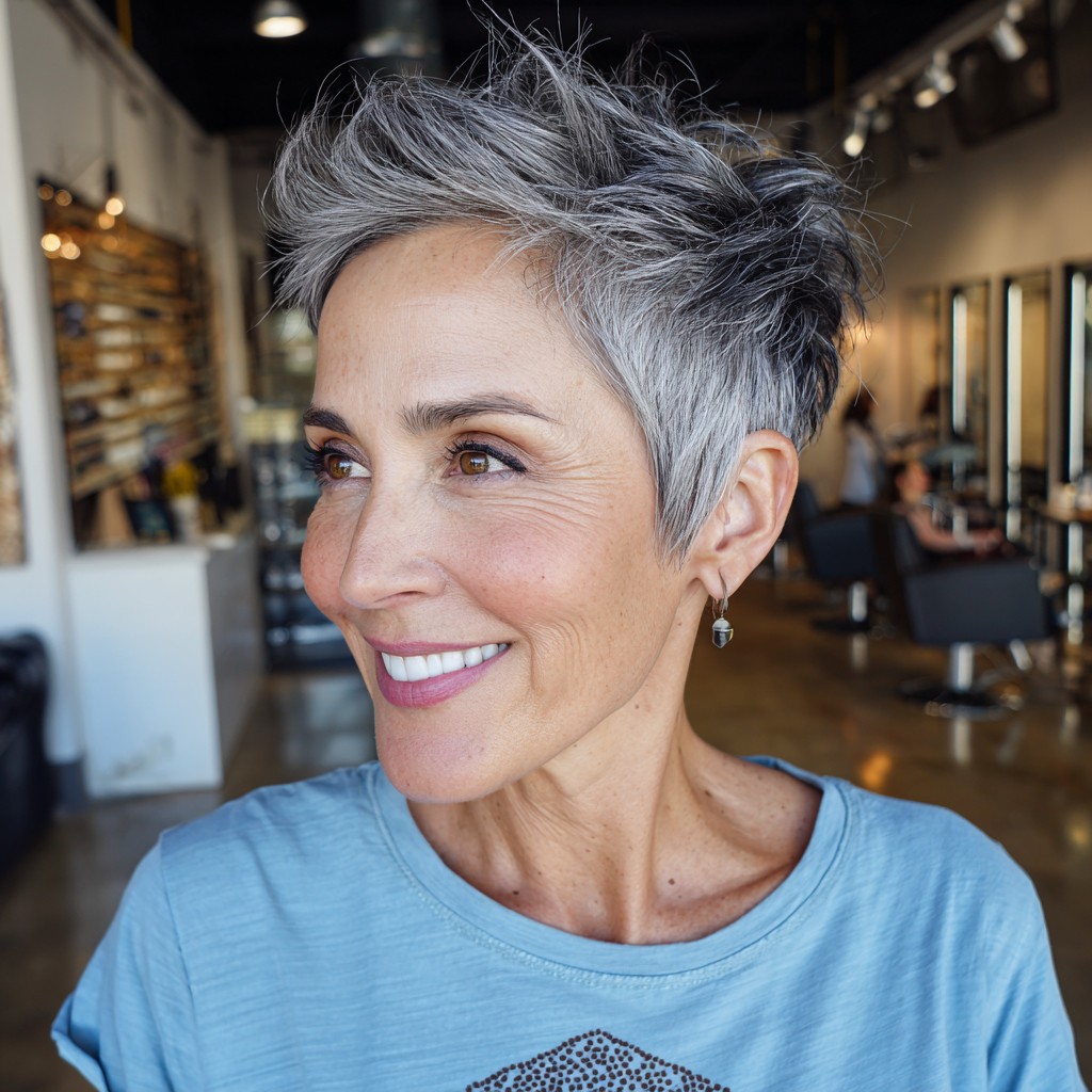Stylish Textured Silver Pixie Cut with Spiky Layers