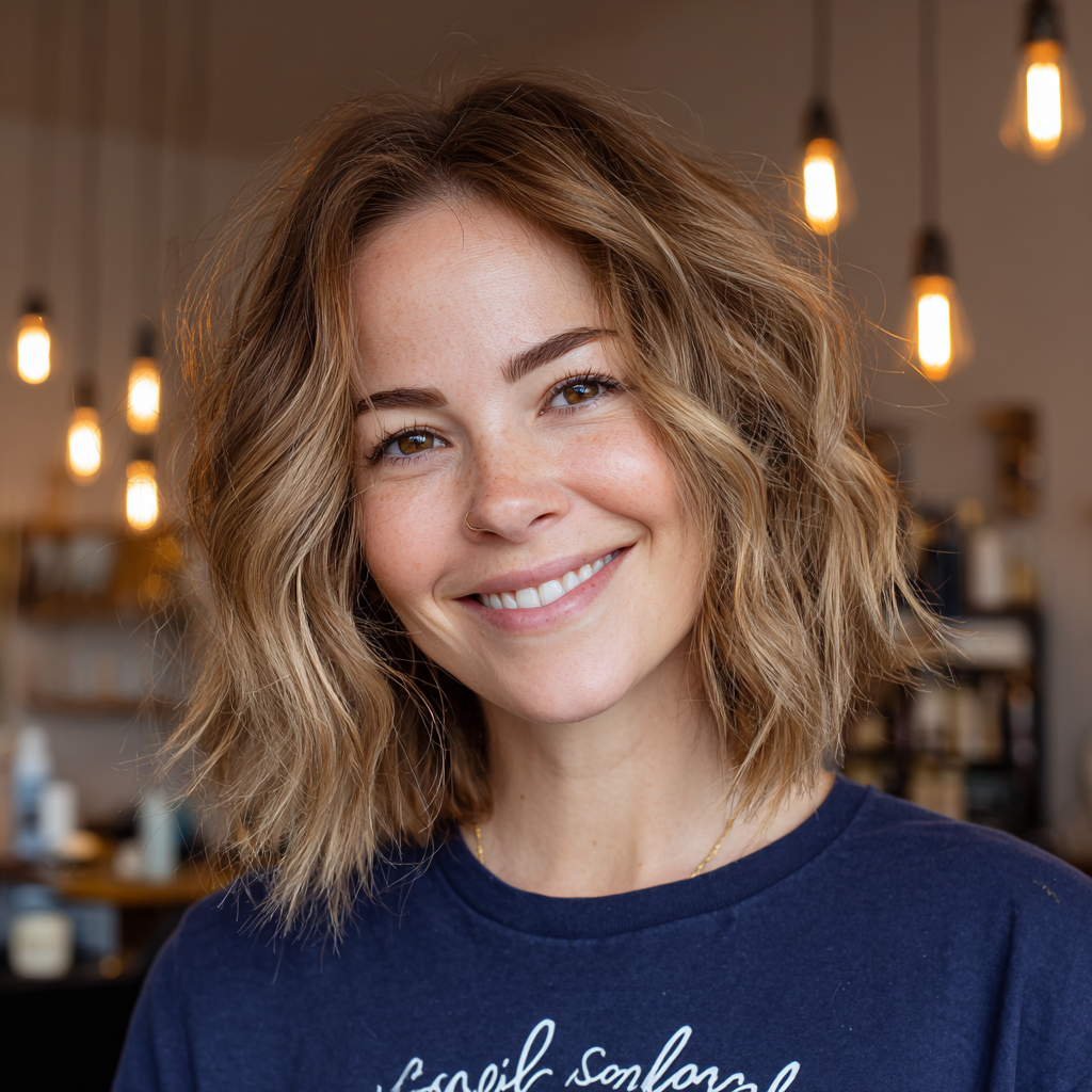 Textured Bronde Bob with Natural Waves