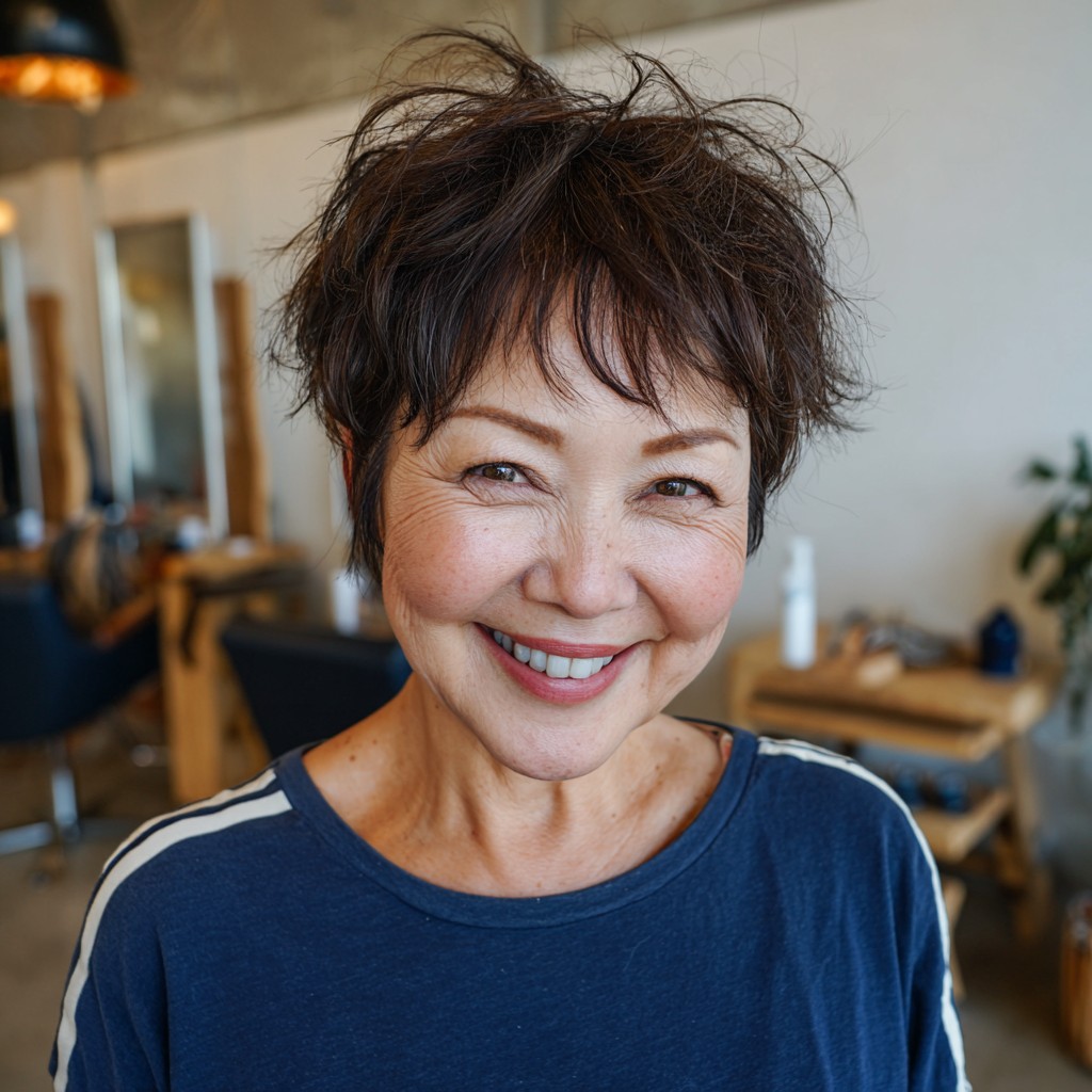 Textured Dark Brown Pixie with Playful Volume