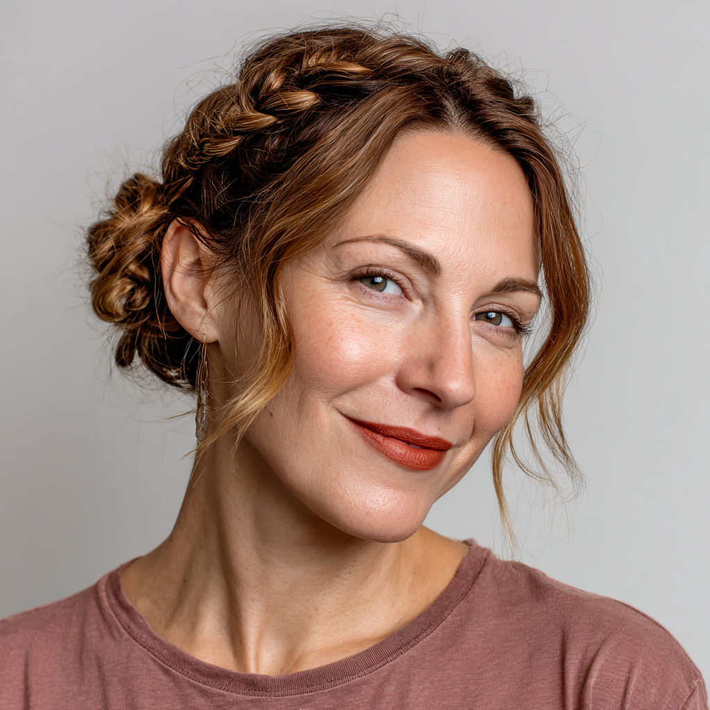 Textured Double Braid Updo with Soft Loose Waves