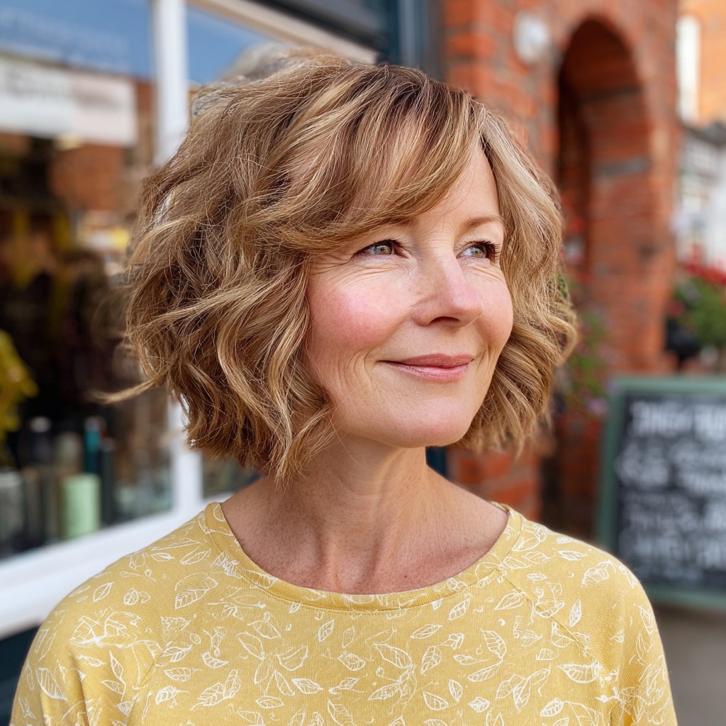 Textured Golden Curly Bob with Soft Layers