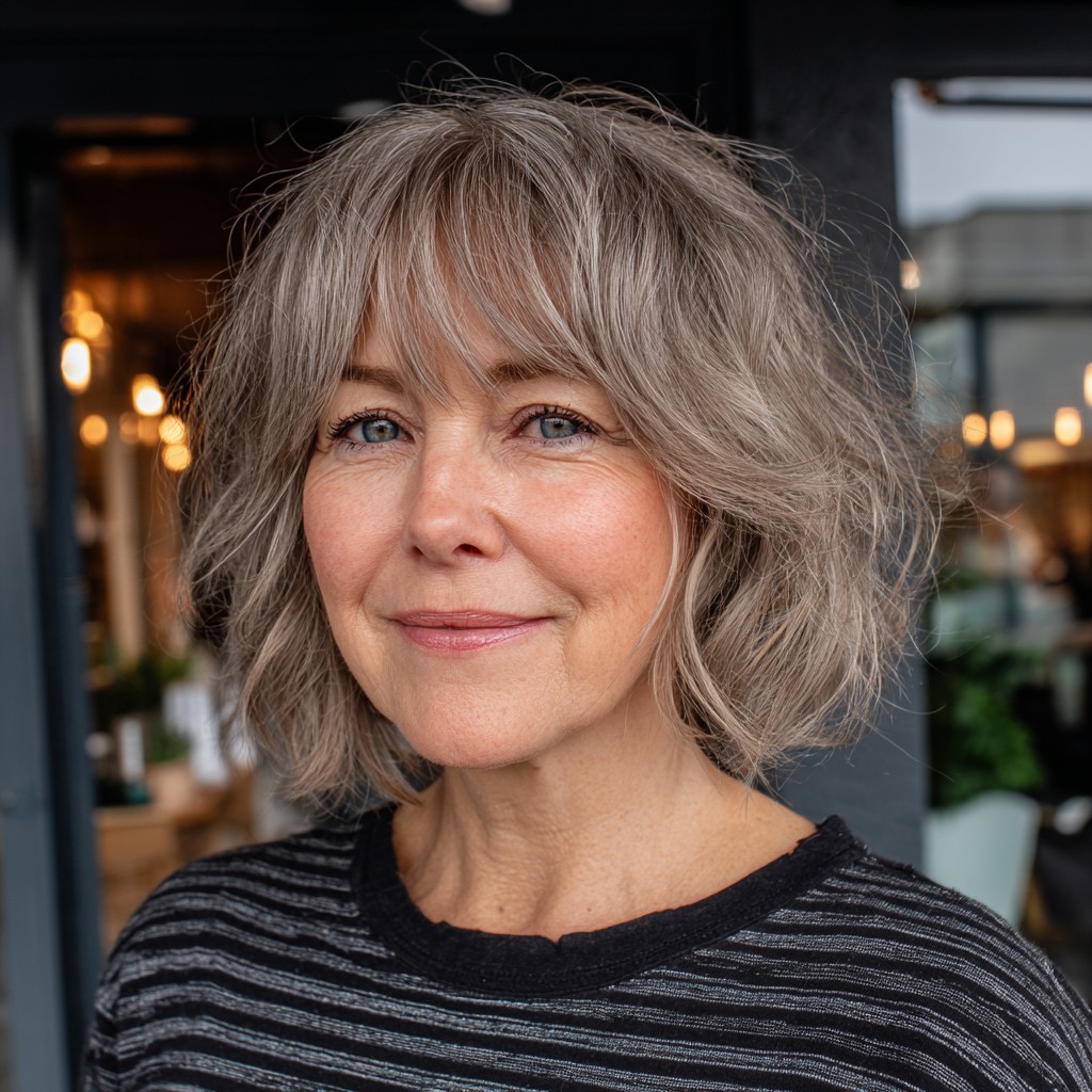 Textured Gray Bob with Soft Bangs