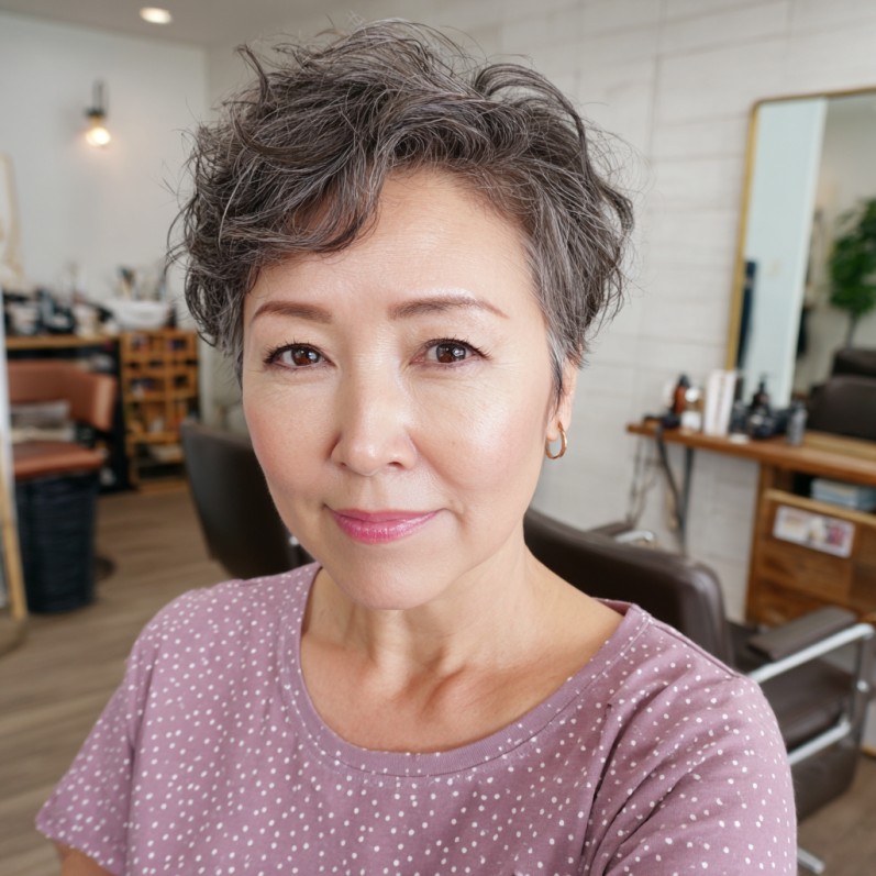 Textured Gray Pixie with Soft Curls