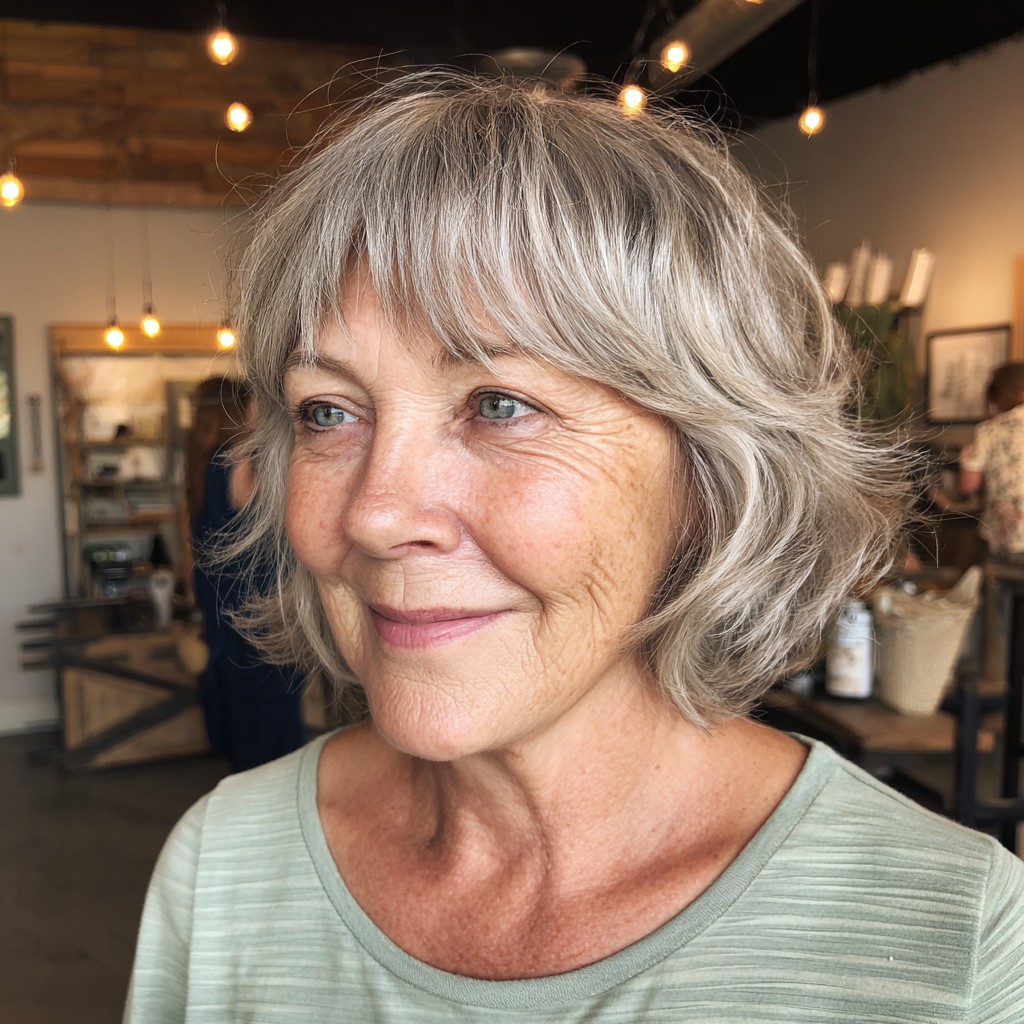Textured Grey Bob with Soft Fringe