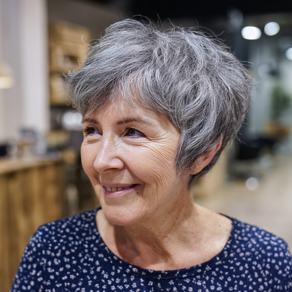 Textured Grey Pixie Cut with Volume