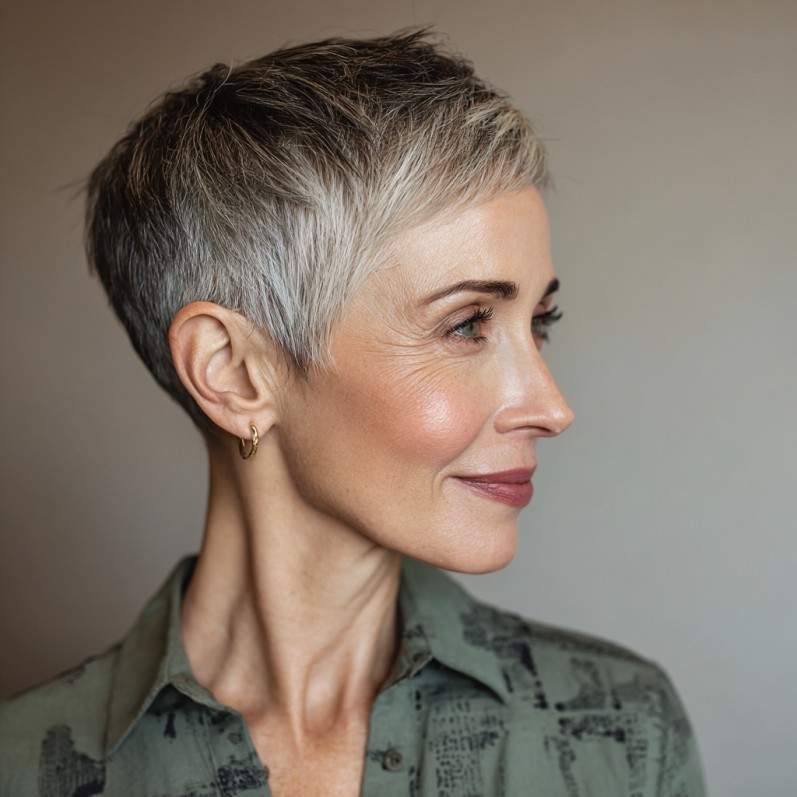 Textured Short Pixie Cut with Subtle Highlights