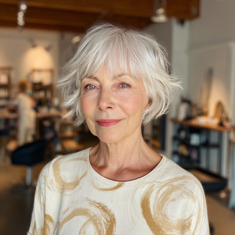 Textured Silver Bob with Feathered Layers