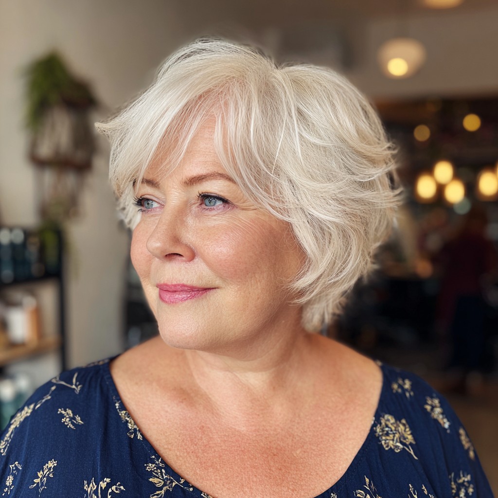 Textured Silver Feathered Bob with Wispy Ends