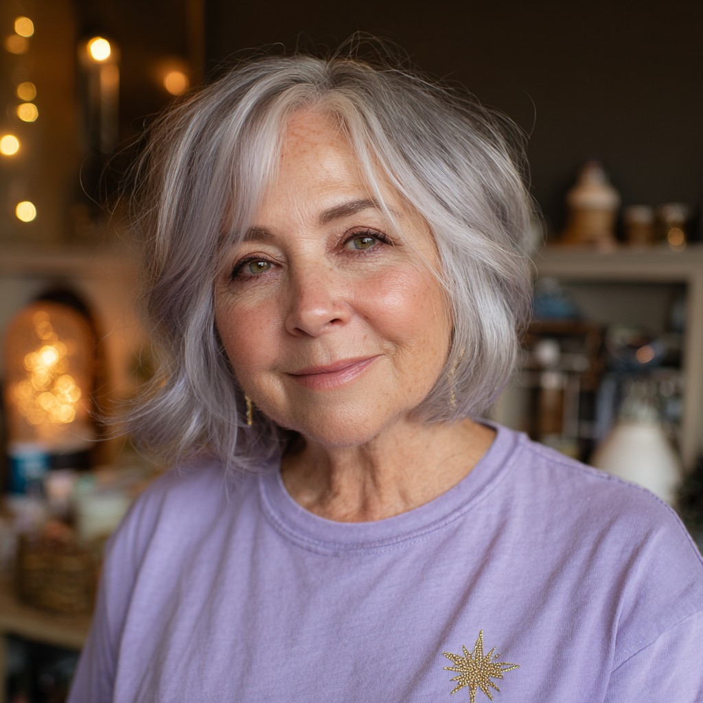 Textured Silver Lob with Soft Waves
