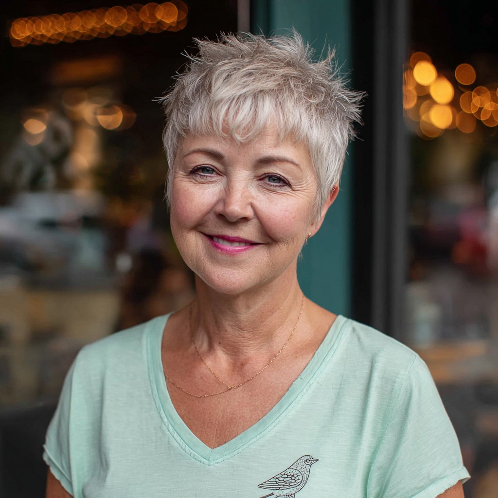 Textured Silver Pixie Cut with Soft, Playful Layers