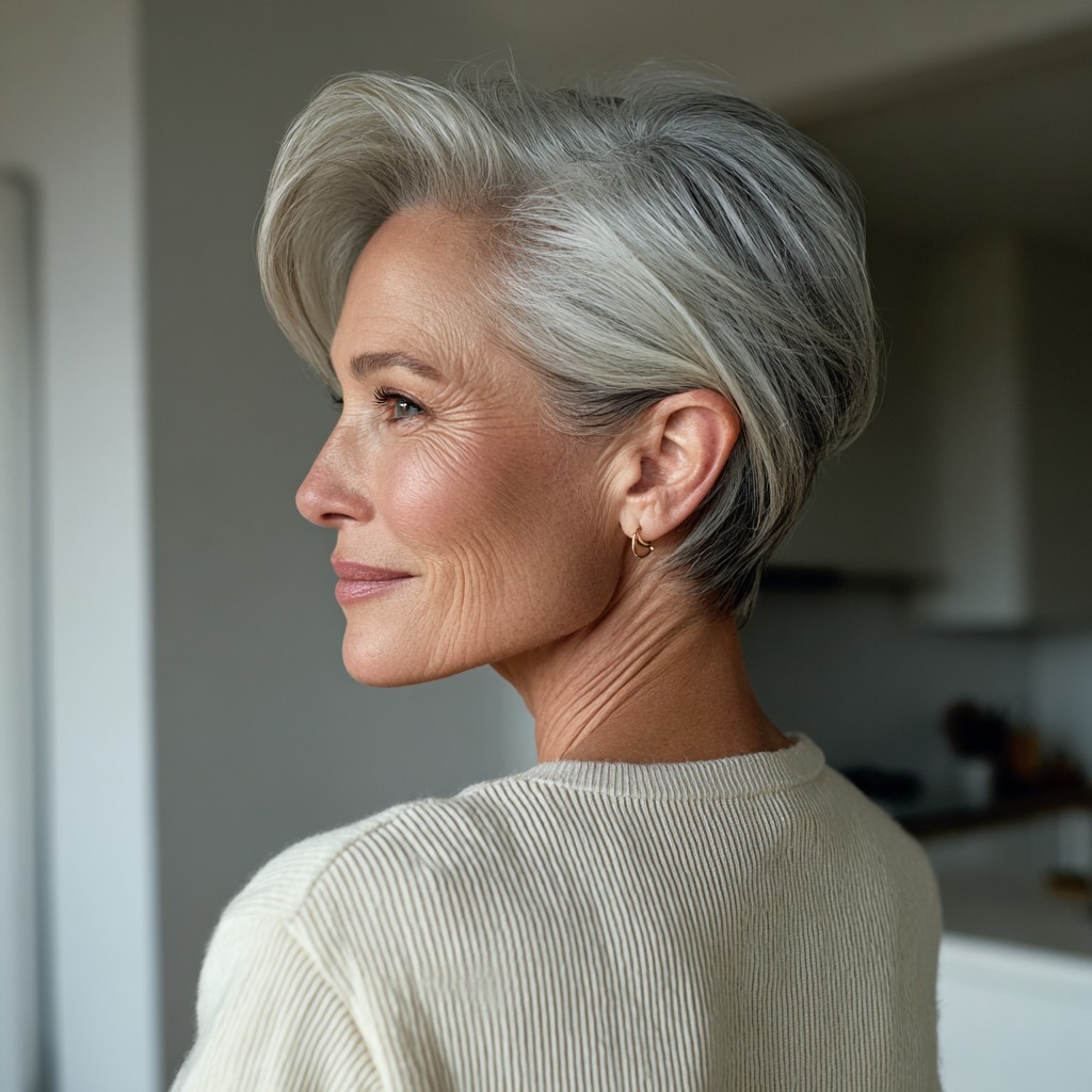 Textured Silver Pixie Cut with Soft Volume