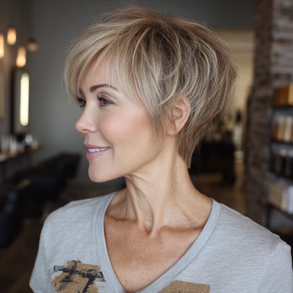 Textured Stacked Pixie Cut with Subtle Highlights