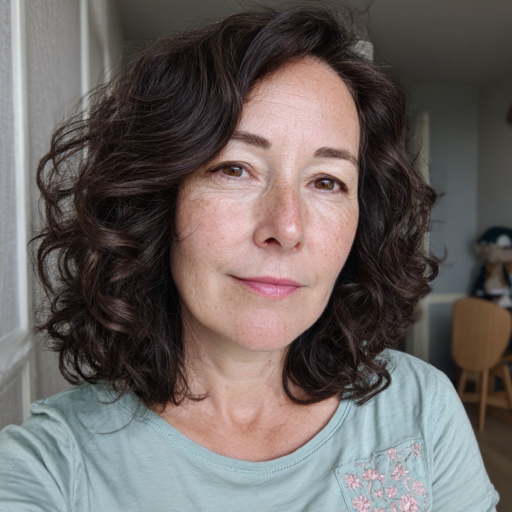 Voluminous Dark Brown Curly Bob with Soft Layers