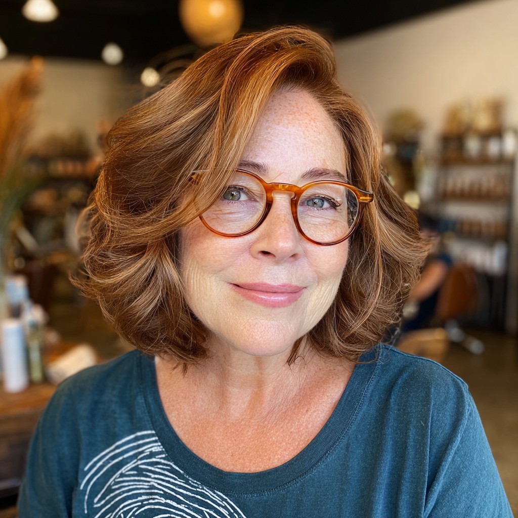 Warm Auburn Layered Bob with Soft Curls