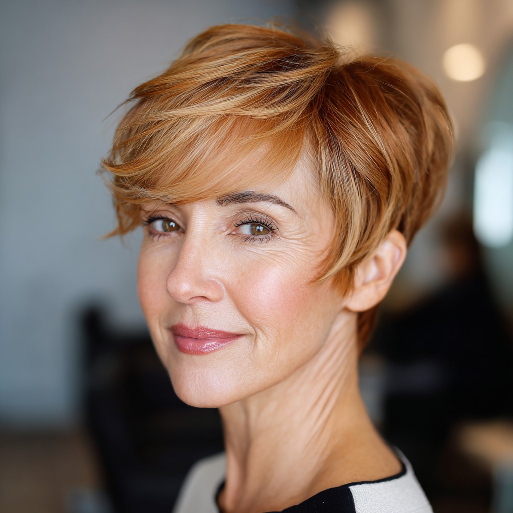 Warm Toned Stacked Pixie Cut with Effortless Volume