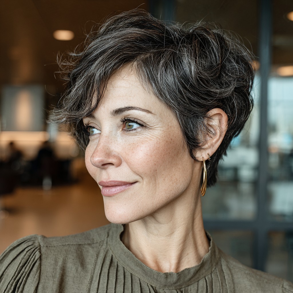 Chic Textured Gray Pixie with Soft Volume