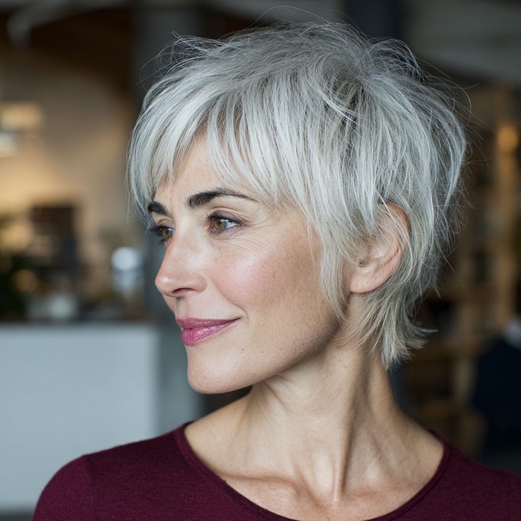 Chic Textured Silver Pixie with Soft Volume