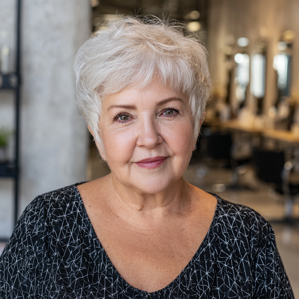 45194 textured short silver pixie with soft layers