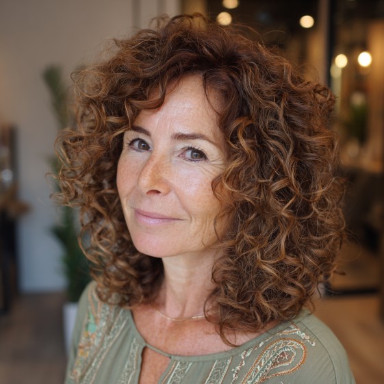 Beautiful Curly Shoulder-Length Cut with Soft Volume
