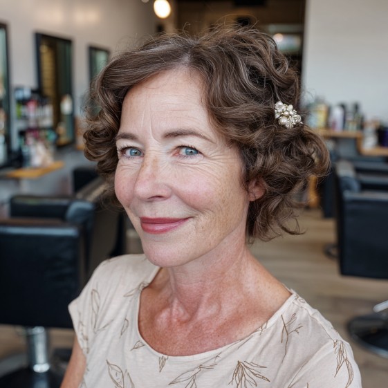 Charming Curly Short Cut with Decorative Pin