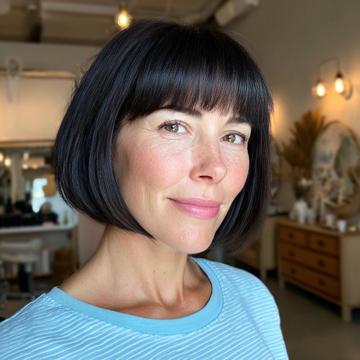 Chic Blunt Silhouette Bob with Soft Bangs