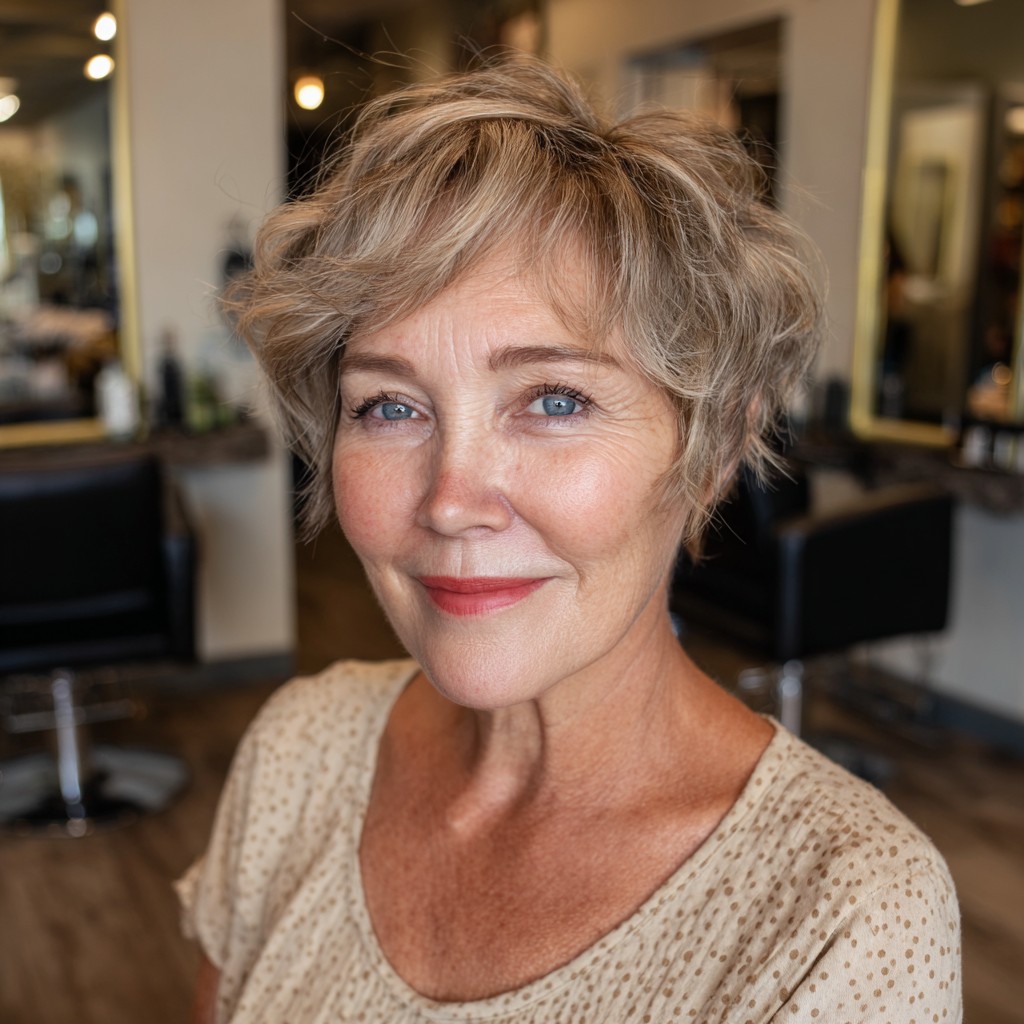 Chic Bronde Curly Pixie with Textured Layers