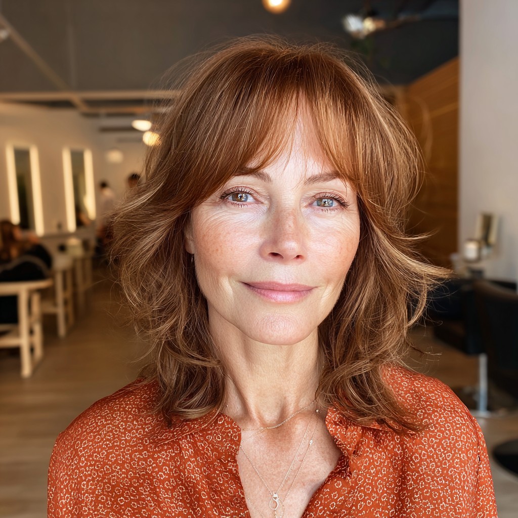 Chic Layered Cut with Soft Bangs for Mature Women