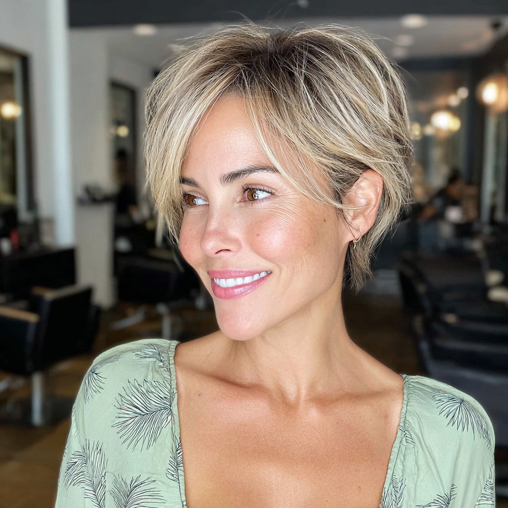 Chic Layered Pixie with Subtle Highlights