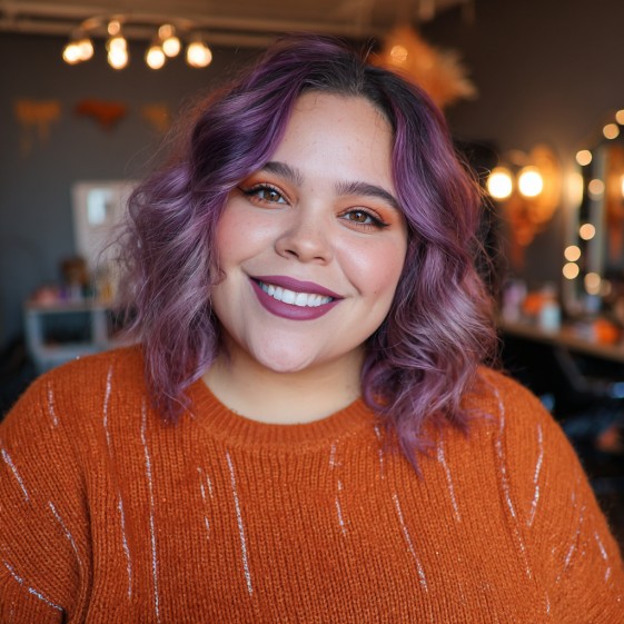 Chic Short Curly Lob with Soft Lavender Highlights