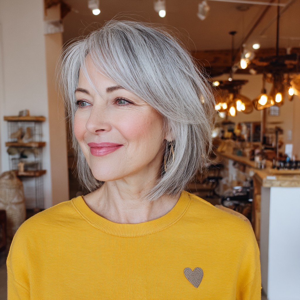 Chic Silver A-Line Bob with Soft Textured Ends