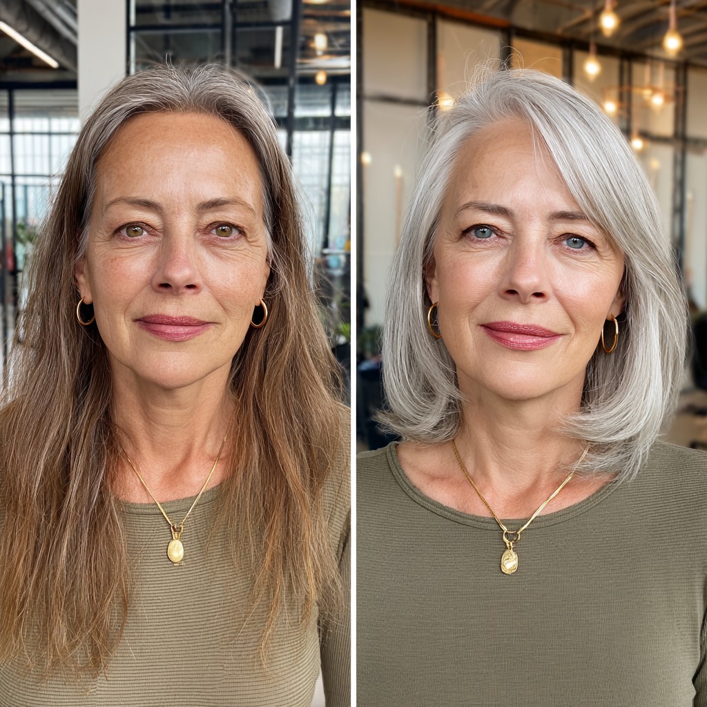 chic silver blunt bob with subtle layers