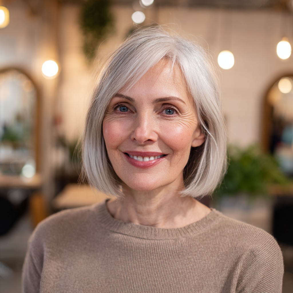 Chic Silver Bob with Subtle Face-Framing Layers