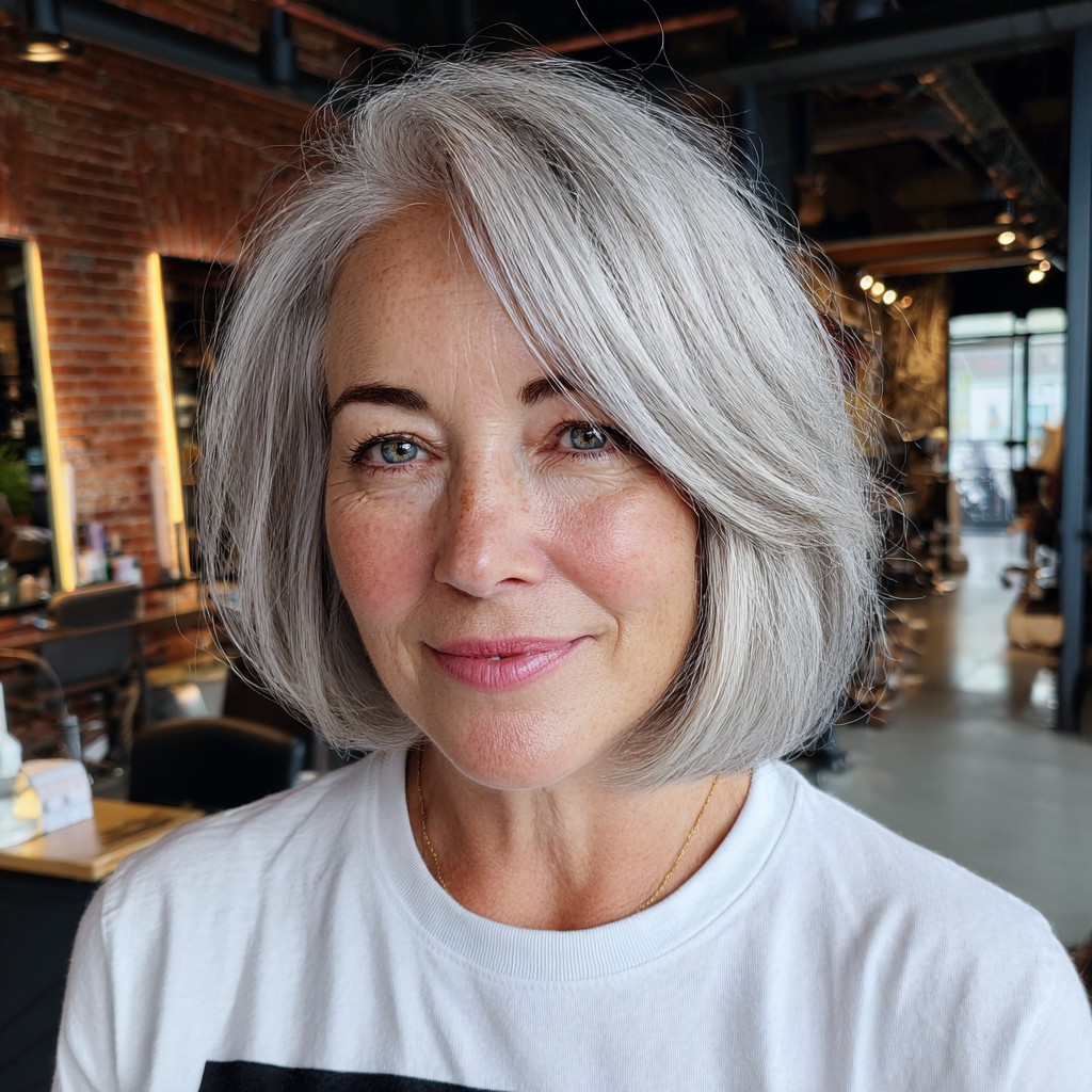 Chic Silver Bob with Subtle Volume and Soft Waves