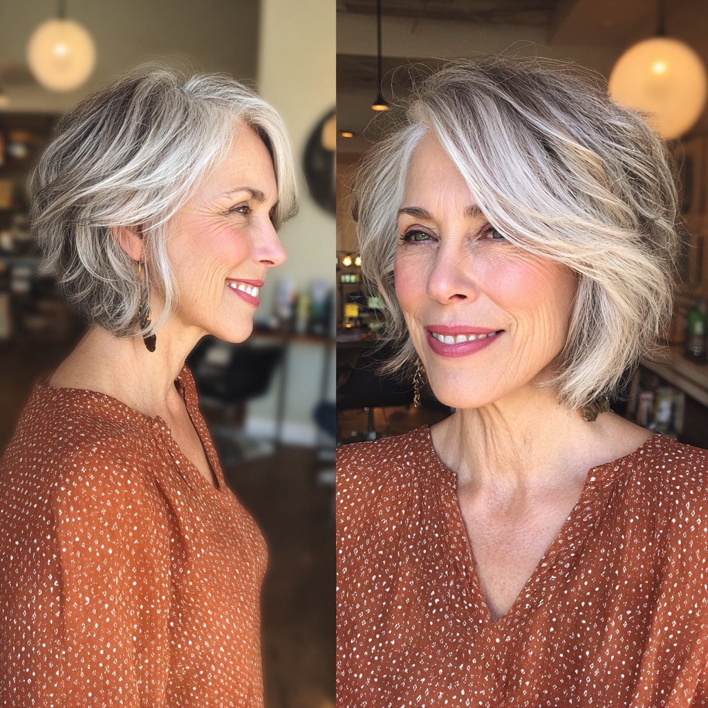 Chic Silver Textured Bob with Soft Movement