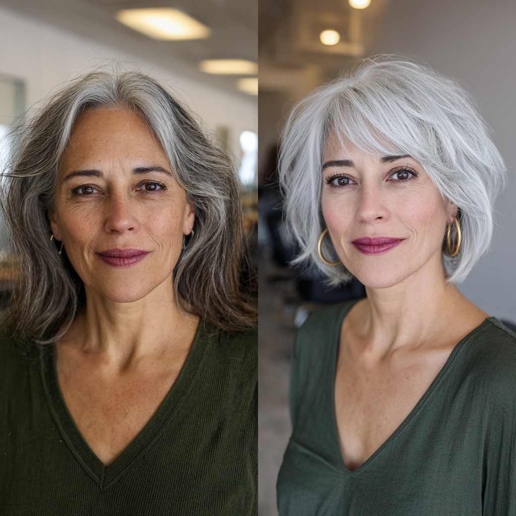 Chic Silver Textured Bob with Soft Volume