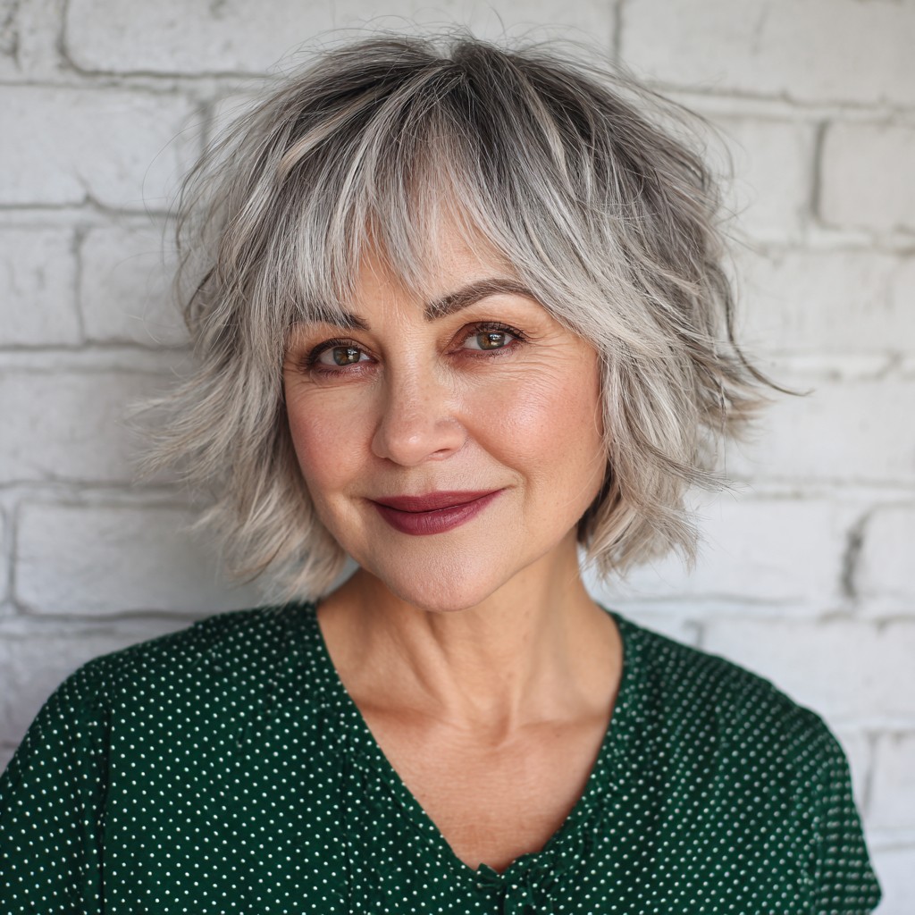 Chic Silver Textured Bob with Wispy Layers