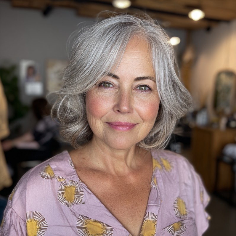 Chic Softly Textured Gray Lob with Subtle Waves