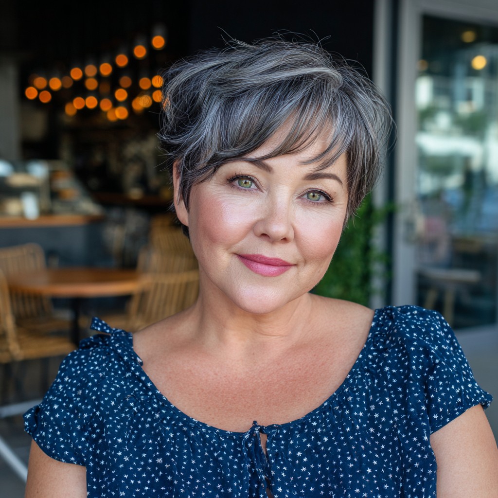 Chic Softly Textured Gray Pixie with Fluffy Layers