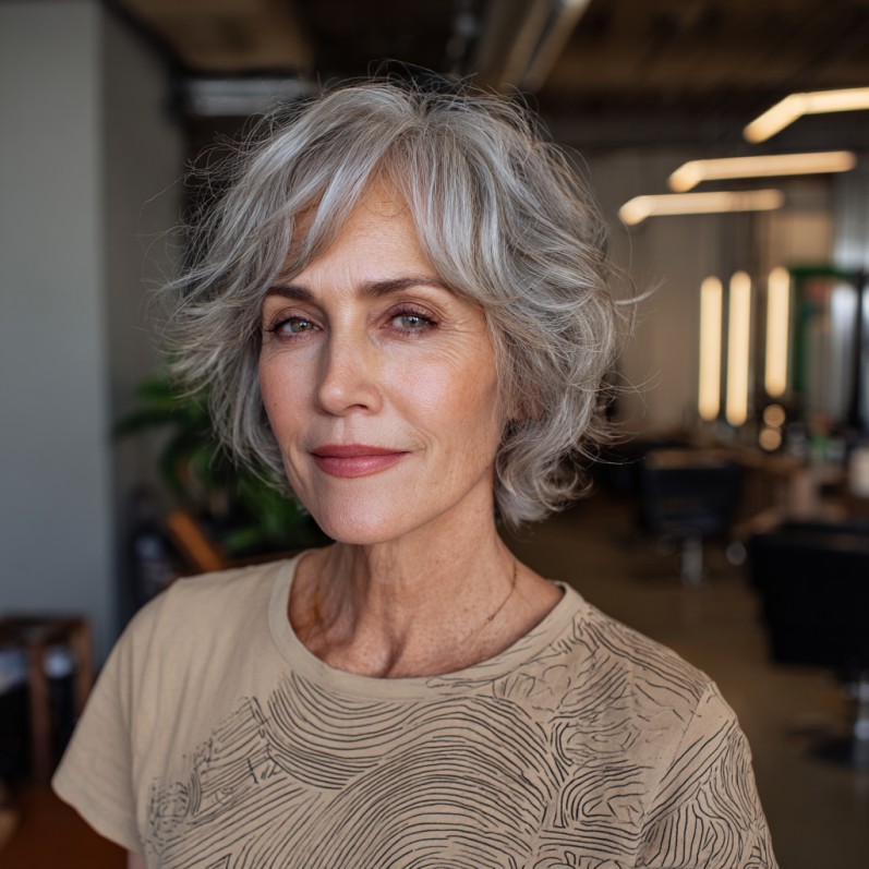 Chic Softly Textured Gray Shag with Volume