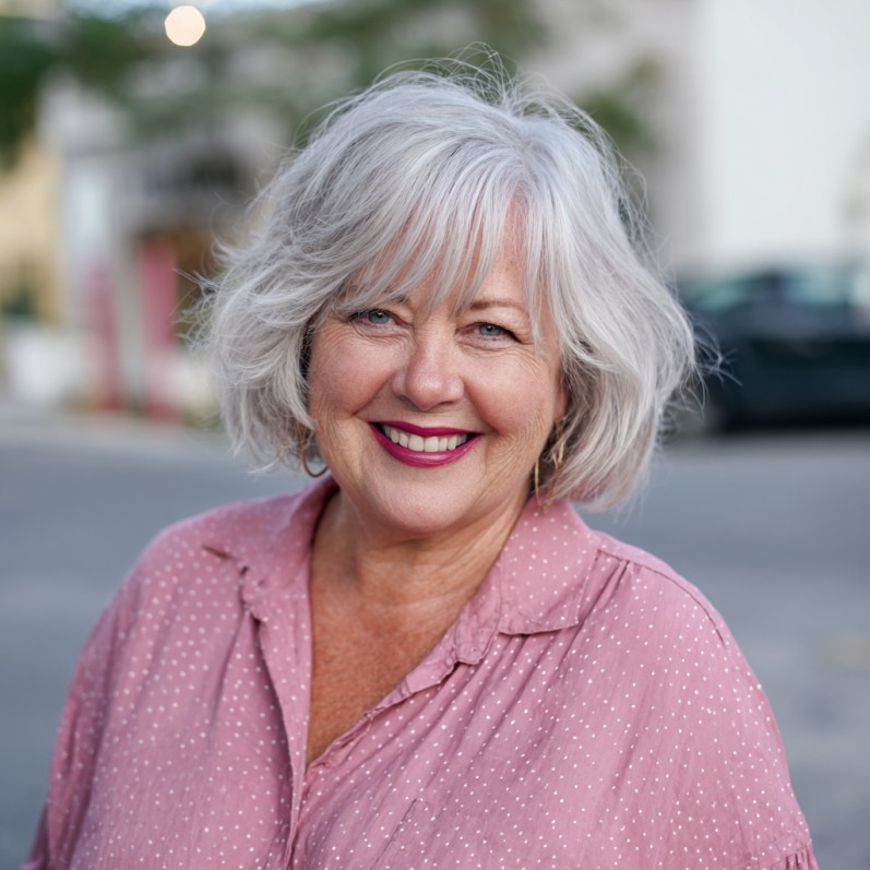 Chic Softly Textured Silver Bob with Face-Framing Layers