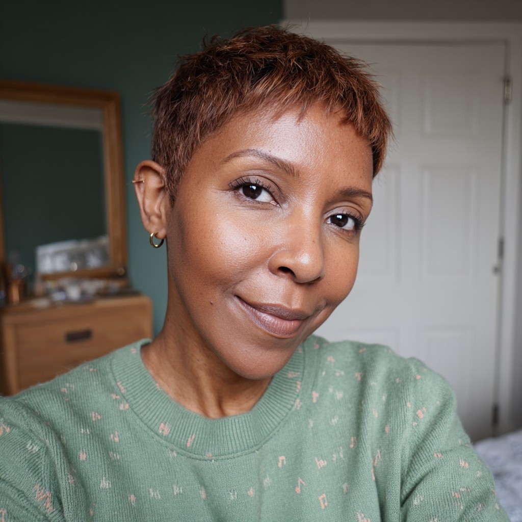 Chic Textured Copper Pixie Cut with Subtle Layers